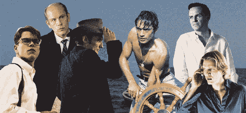 Collage of all six actors who portrayed Tom Ripley.